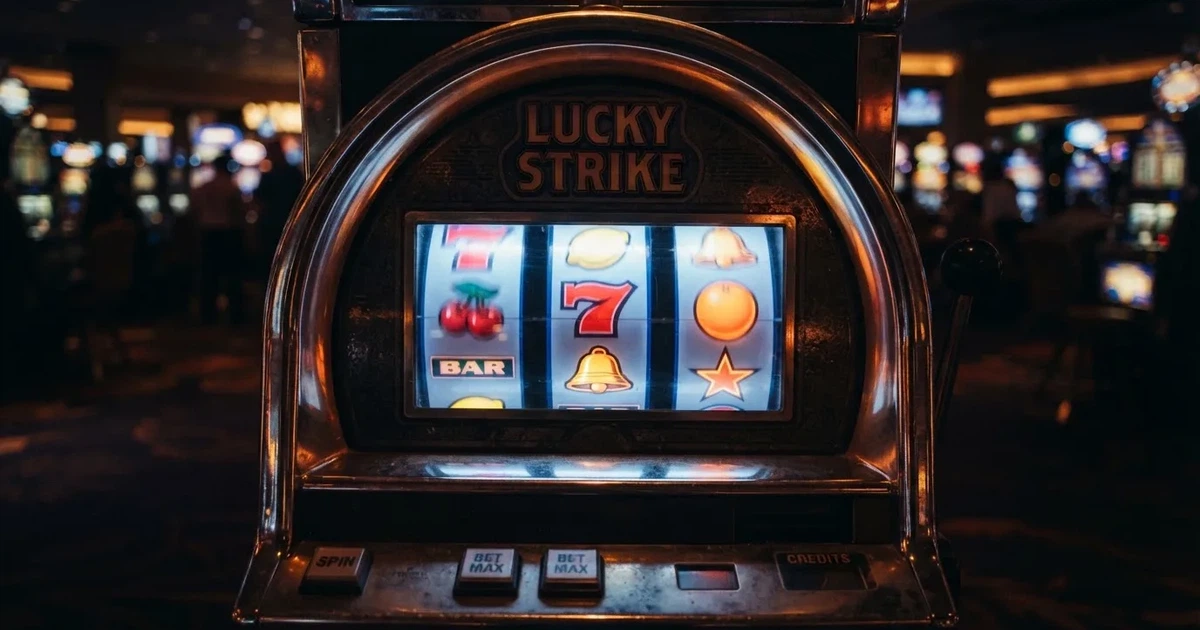 Rolos luminosos de uma slot machine numa sala escura, em grande plano — 10 euro casino em portugal