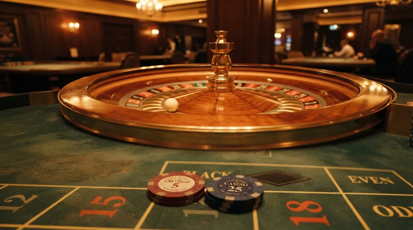 Roda de roleta e fichas sobre feltro verde, sob uma luz quente de fim de tarde — casinos com google pay em portugal