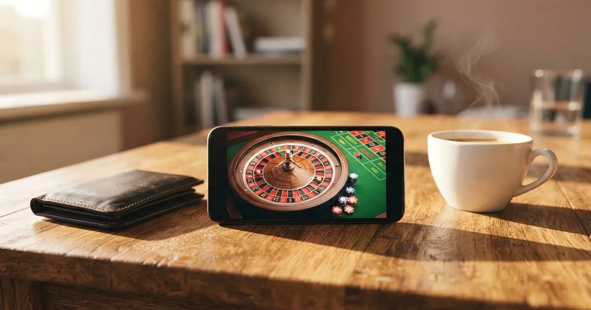 Telemóvel numa mesa de madeira ao lado de uma carteira e de uma chávena de café — casinos com maestro em portugal