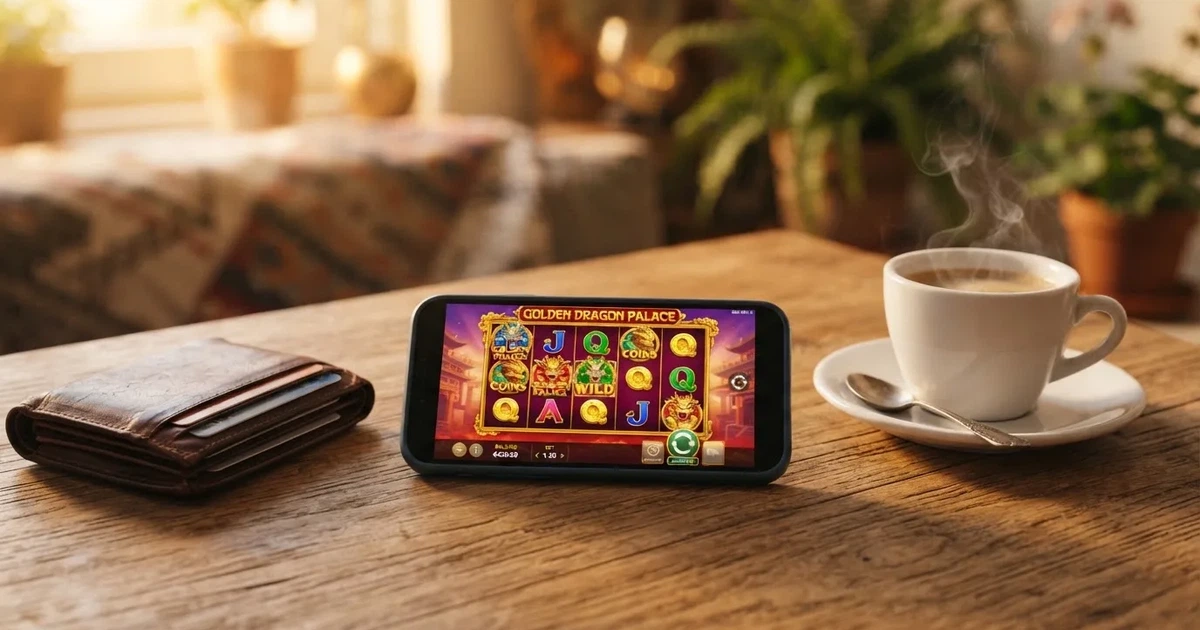 Telemóvel numa mesa de madeira ao lado de uma carteira e de uma chávena de café — casinos com mifinity em portugal