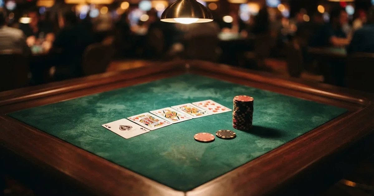 Mesa de jogo iluminada com cartas, vista de cima — jogos de casino grátis pt