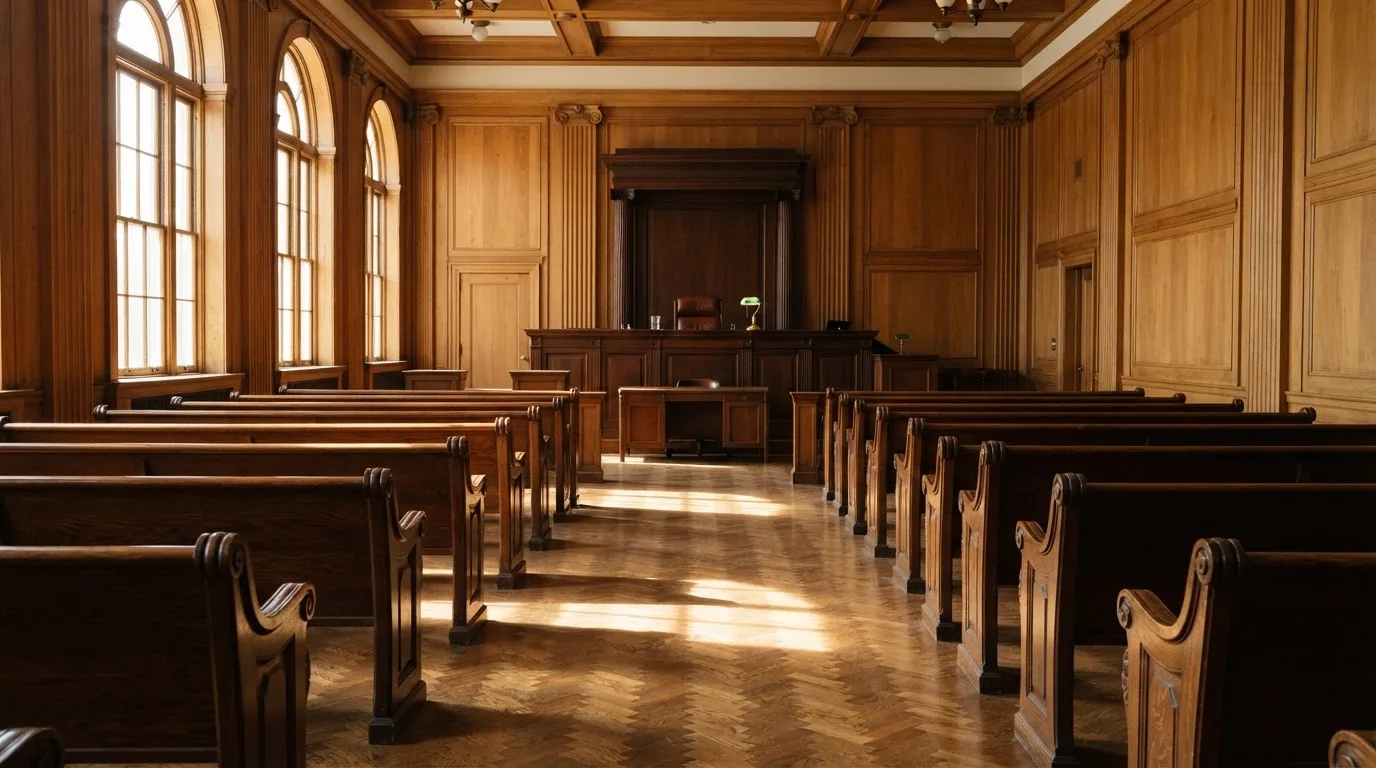 Sala de tribunal vazia com painéis de madeira, à luz da manhã — keno em cassino pt