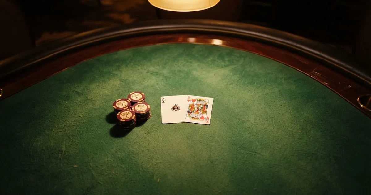 Mesa de jogo iluminada com cartas, vista de cima — roleta online por dinheiro em portugal
