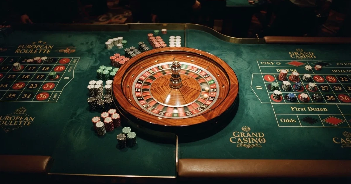 Mesa de jogo iluminada com cartas, vista de cima — roleta virtual em portugal